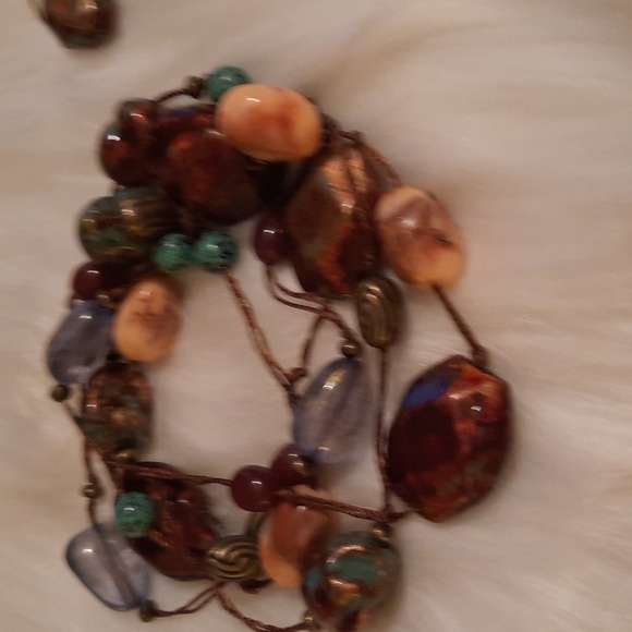 Boho bead xtra long necklace and matching earrings GUC - Picture 3 of 13